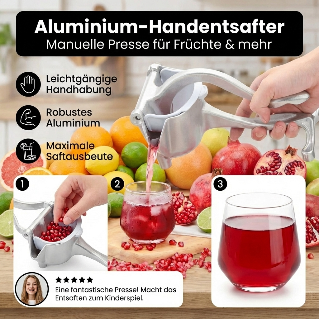 Aluminium-Handentsafter – Manuelle Presse für Früchte & mehr