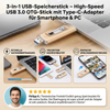 3-in-1 USB-Speicherstick – High-Speed USB 3.0 OTG-Stick mit Type-C-Adapter für ältere Smartphone & PC
