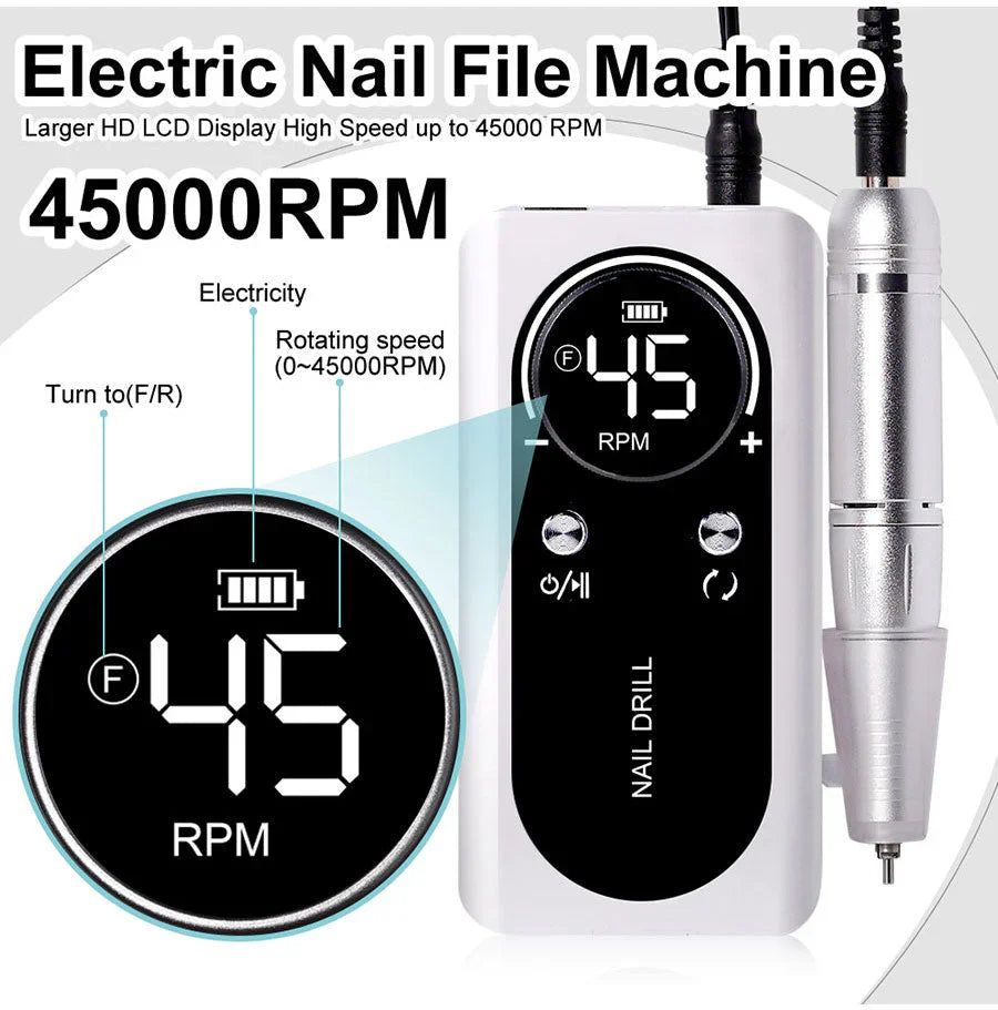 Hochleistungs-45000RPM Tragbare Elektrische Nagelfeile Mit Akku | Leises Design für Professionelle Maniküre