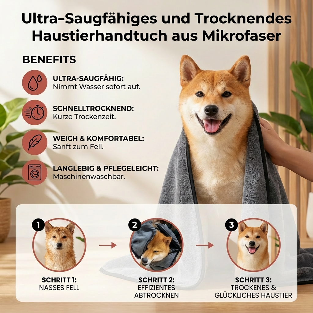 Ultra-Saugfähiges und Trocknendes Haustierhandtuch aus Mikrofaser