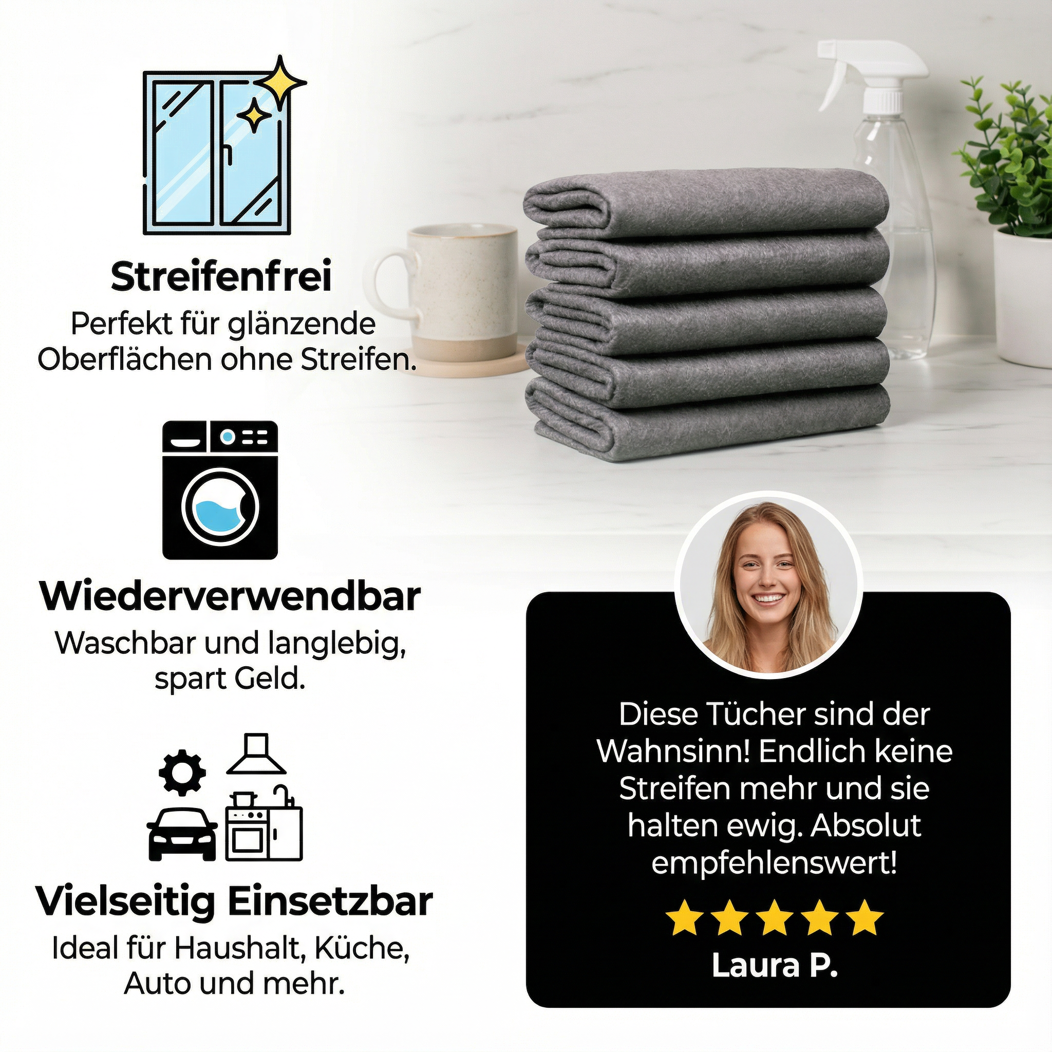 MagicClean Mikrofasertücher – 10er Set | Streifenfrei & Wiederverwendbar