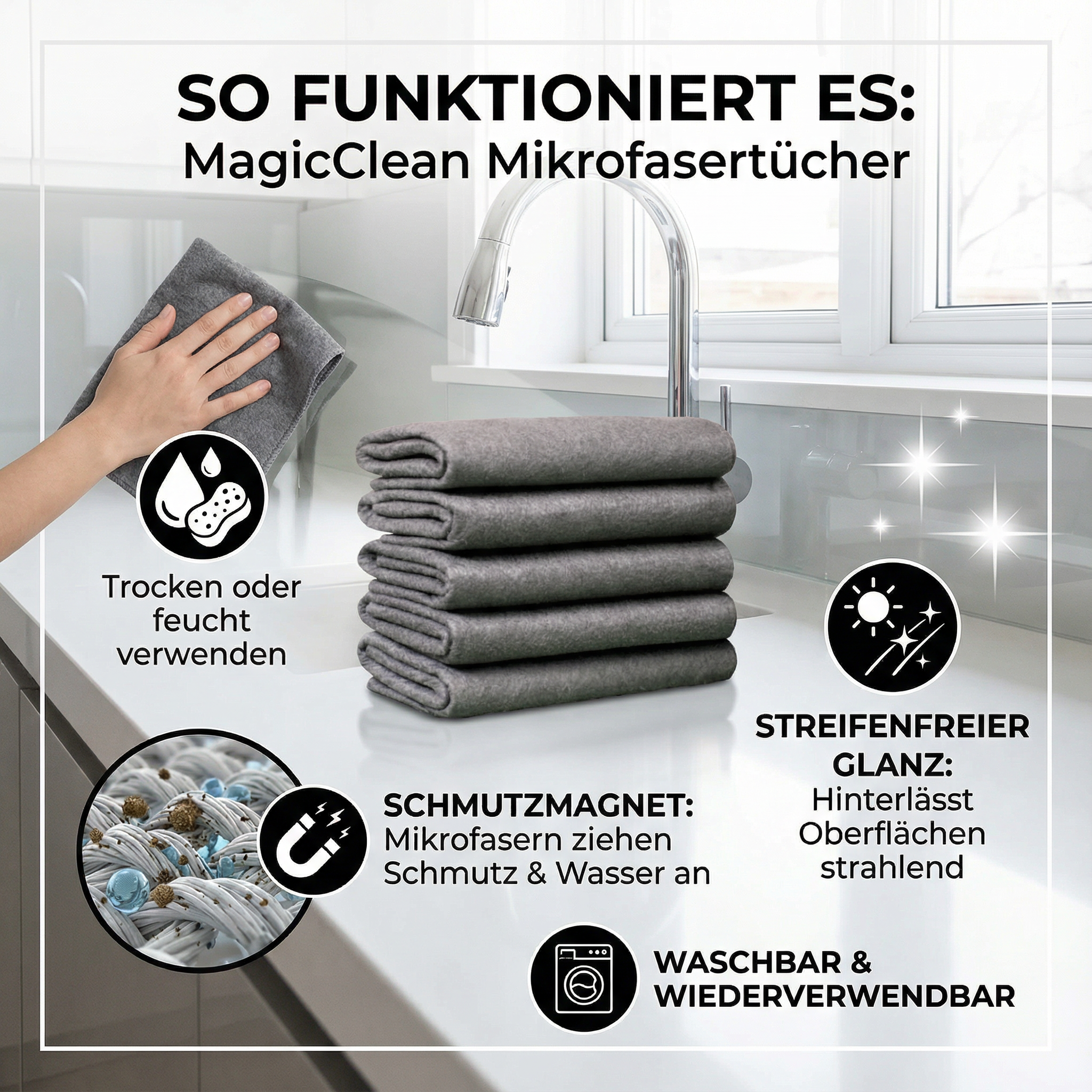 MagicClean Mikrofasertücher – 10er Set | Streifenfrei & Wiederverwendbar