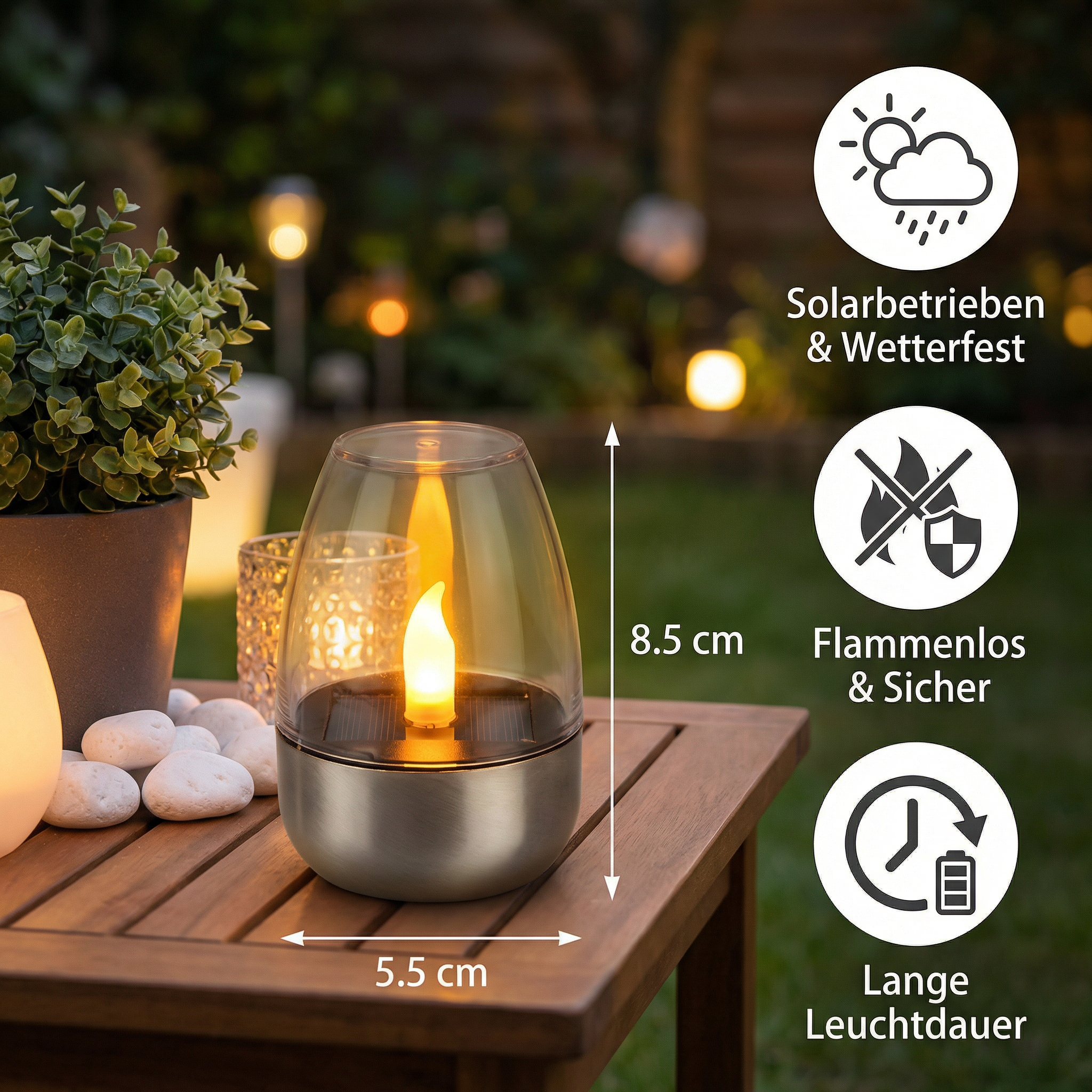 LED Solar Kerzenleuchte – Flammenlos & Wetterfest für Außenbereiche
