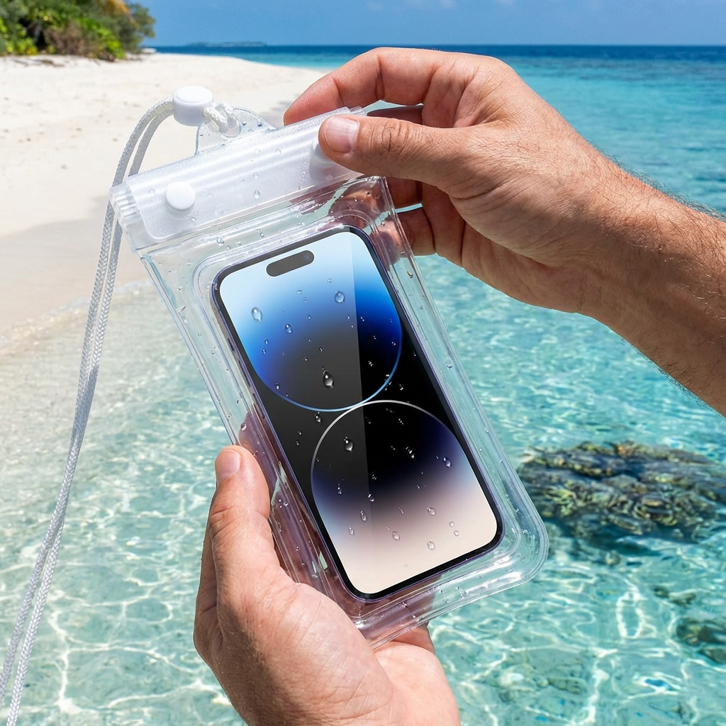 Wasserdichte Handyhülle – Transparenter Touchscreen Beutel mit Umhängeband für Strand, Schwimmen & Tauchen