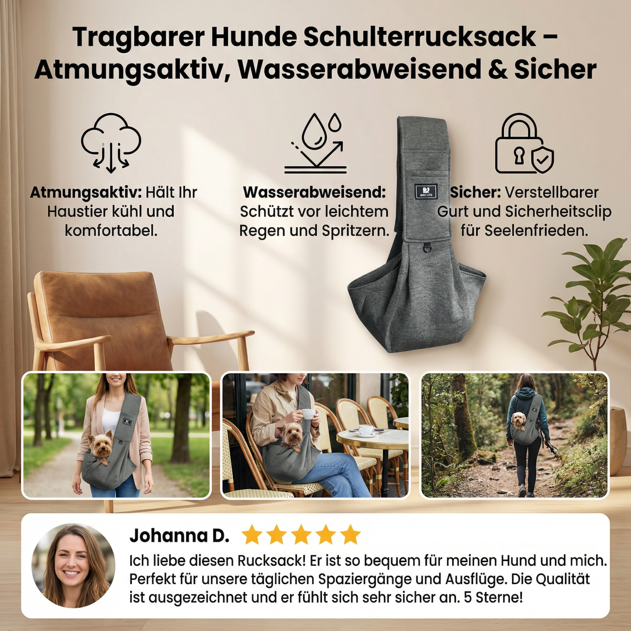 Tragbarer Hunde Schulterrucksack – Atmungsaktiv, Wasserabweisend & Sicher
