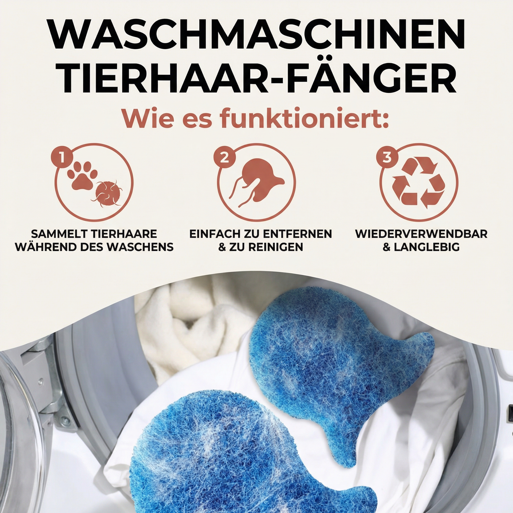 Waschmaschinen Tierhaar-Fänger – Klebender Fusselentferner für Hunde- & Katzenhaare