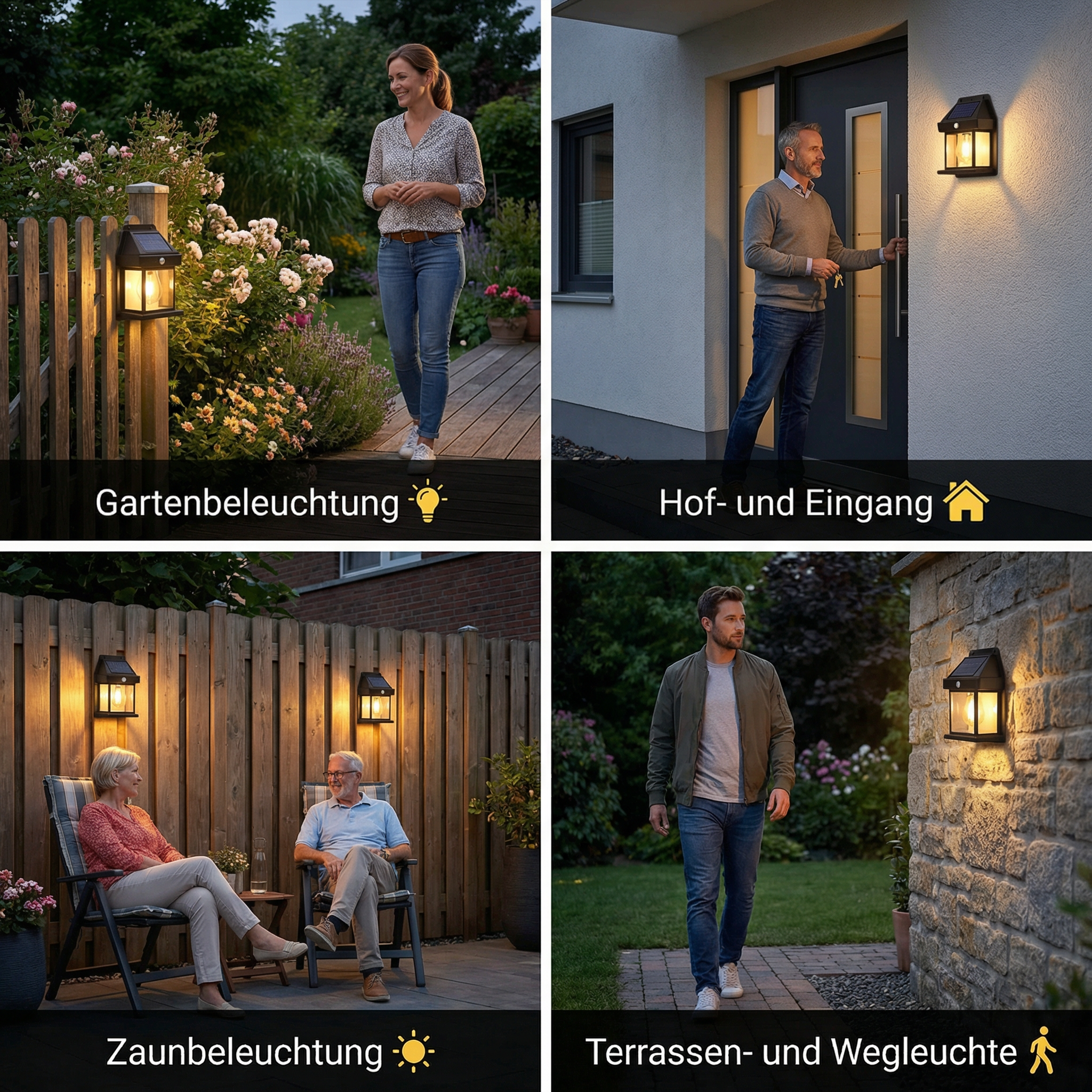 Solar LED-Wandleuchte – Wasserdichte Außenlampe mit Lichtsensor für Garten, Hof und Zaun (2 Stück)