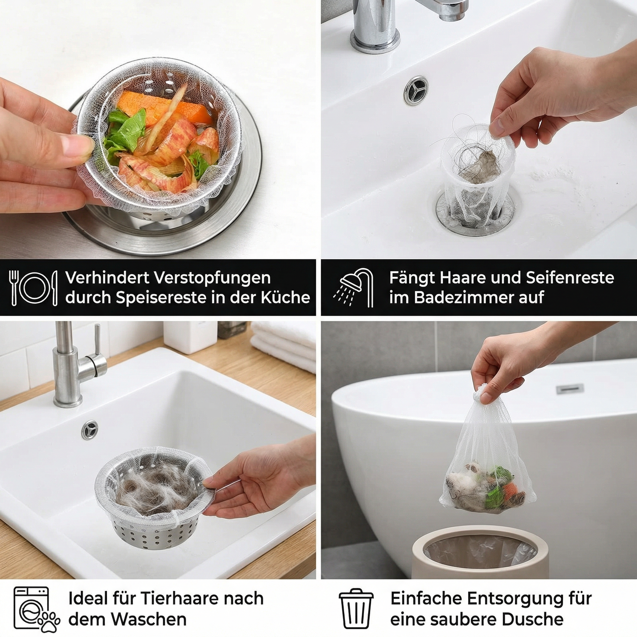 Einweg Abflusssiebe – Netze gegen Verstopfung für Spüle & Waschbecken (2 Stück)