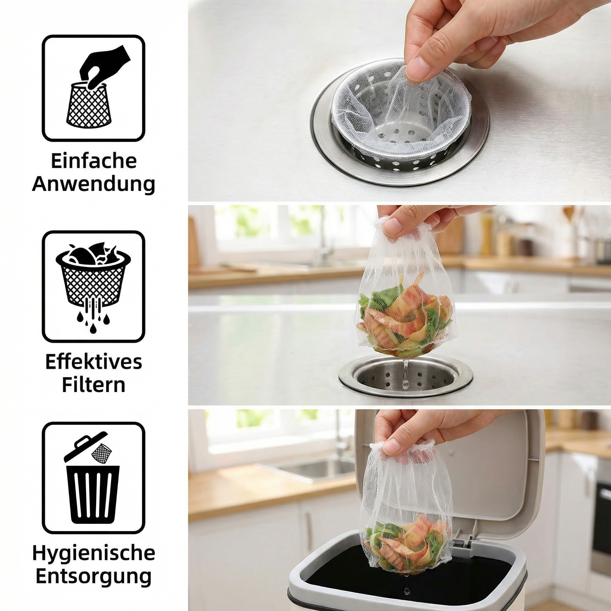 Einweg Abflusssiebe – Netze gegen Verstopfung für Spüle & Waschbecken (2 Stück)