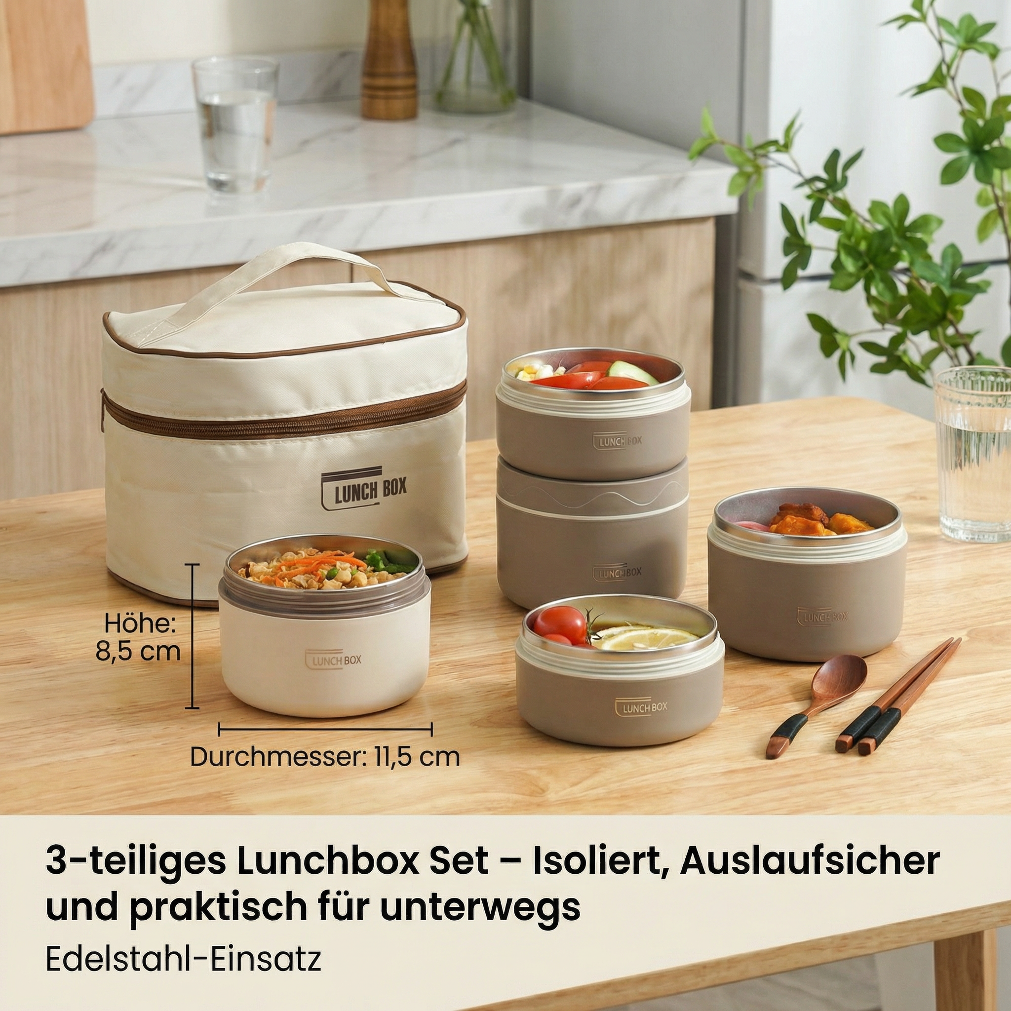 3-teiliges Lunchbox Set – Isoliert, Auslaufsicher und praktisch für unterwegs