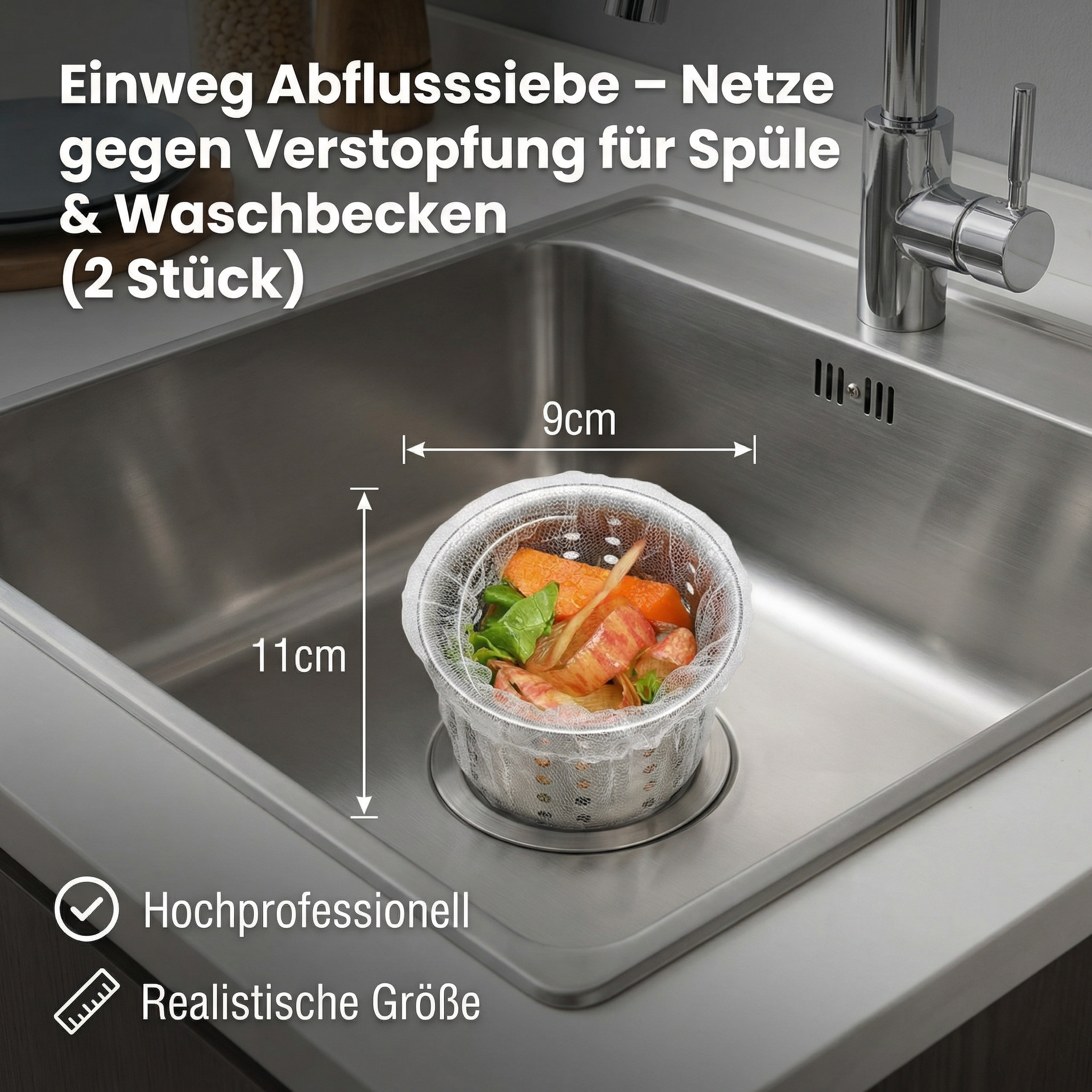 Einweg Abflusssiebe – Netze gegen Verstopfung für Spüle & Waschbecken (2 Stück)