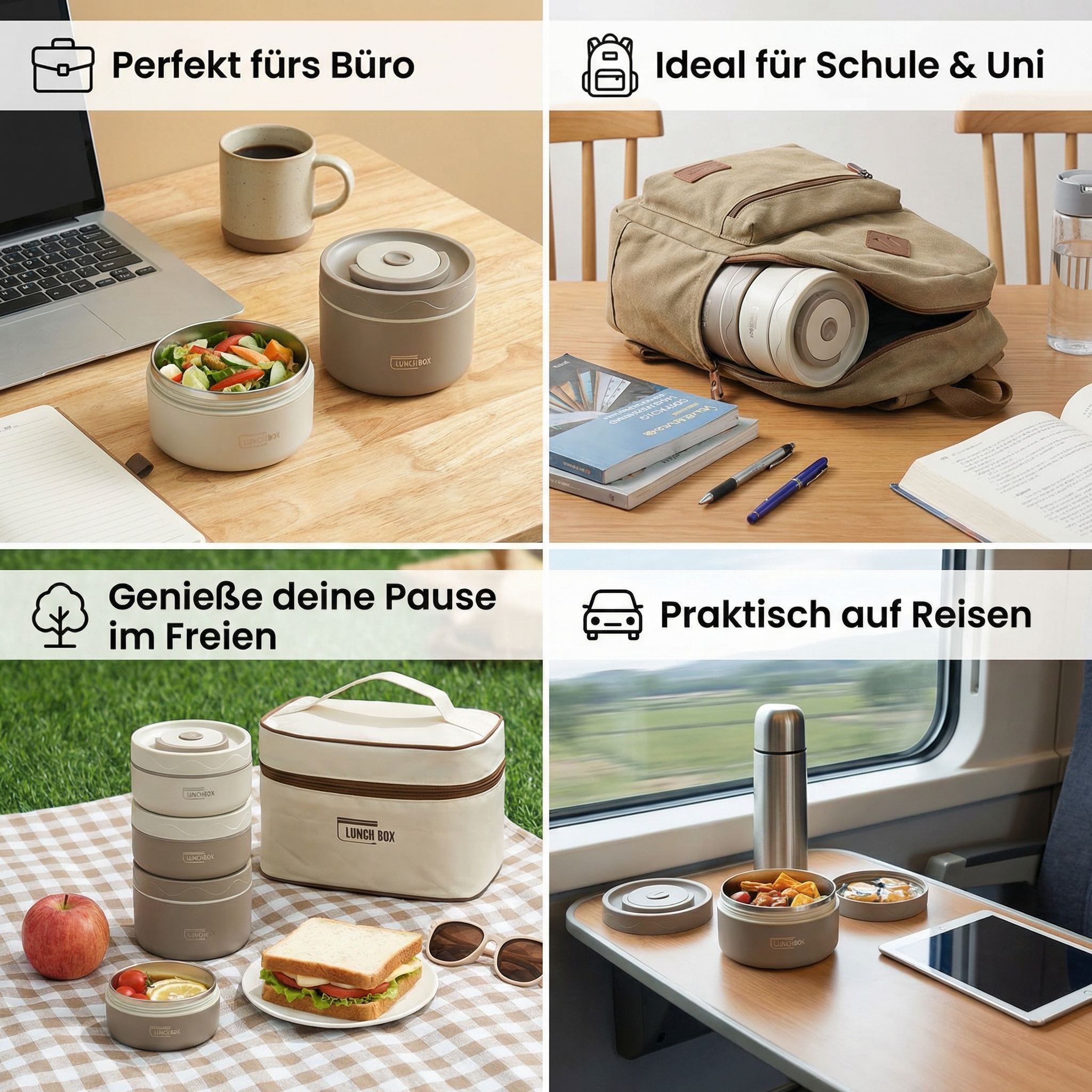 3-teiliges Lunchbox Set – Isoliert, Auslaufsicher und praktisch für unterwegs