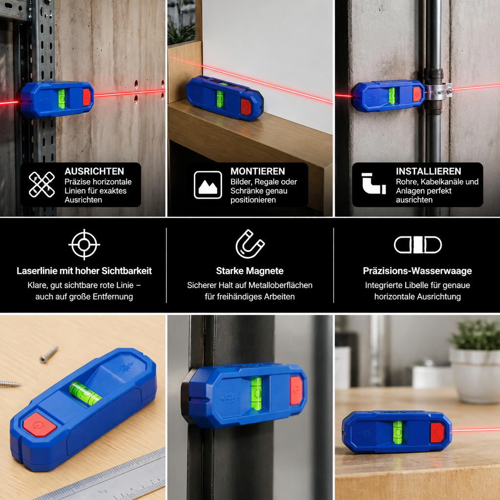 3-in-1-Magnet-Laserwasserwaage und Balkensucher