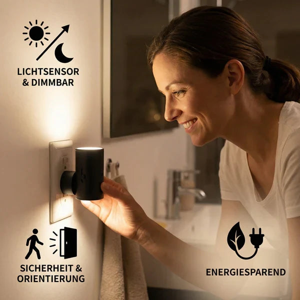 LED Nachtlicht für die Steckdose – Dimmbares Orientierungslicht mit Lichtsensor für ein gemütliches Zuhause