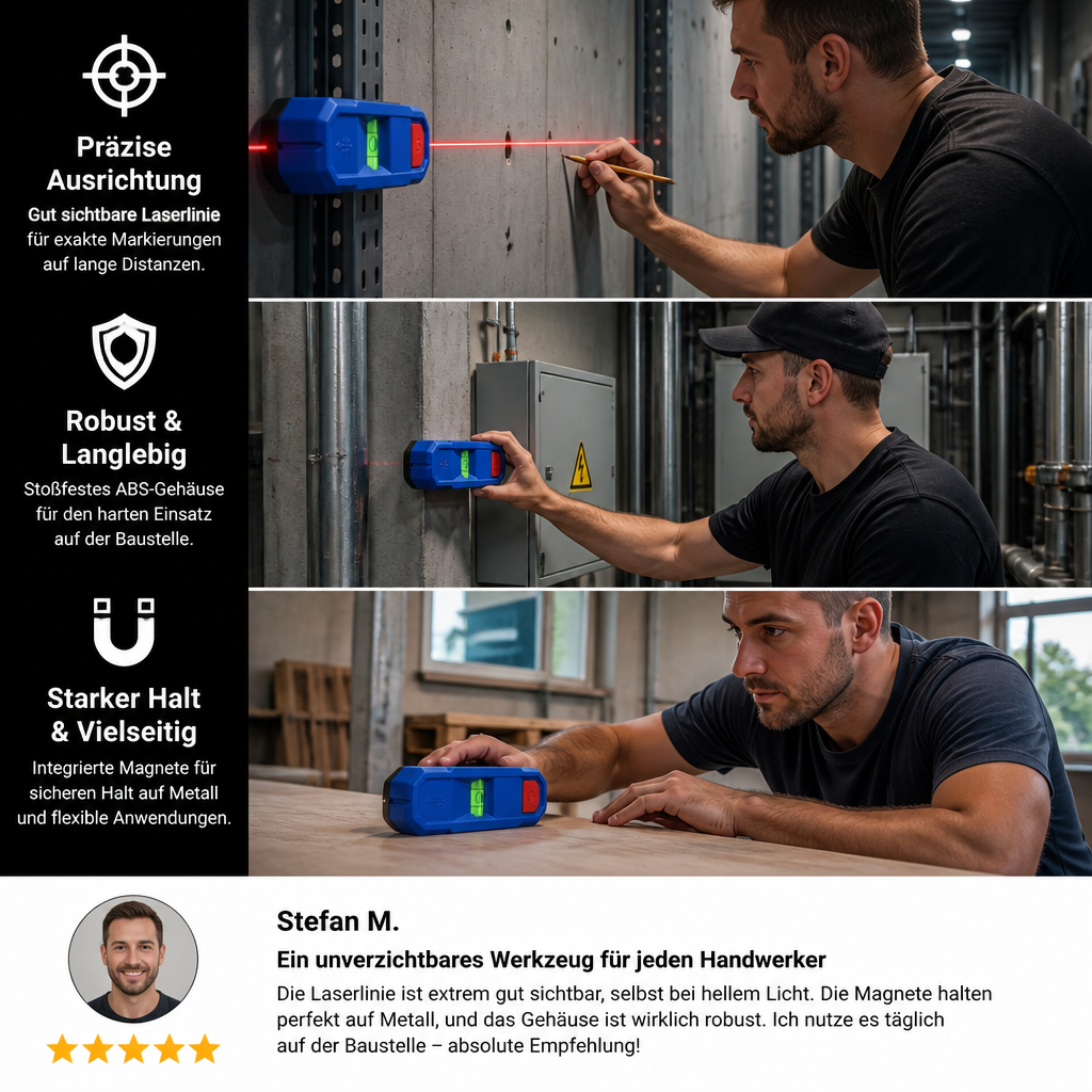 3-in-1-Magnet-Laserwasserwaage und Balkensucher