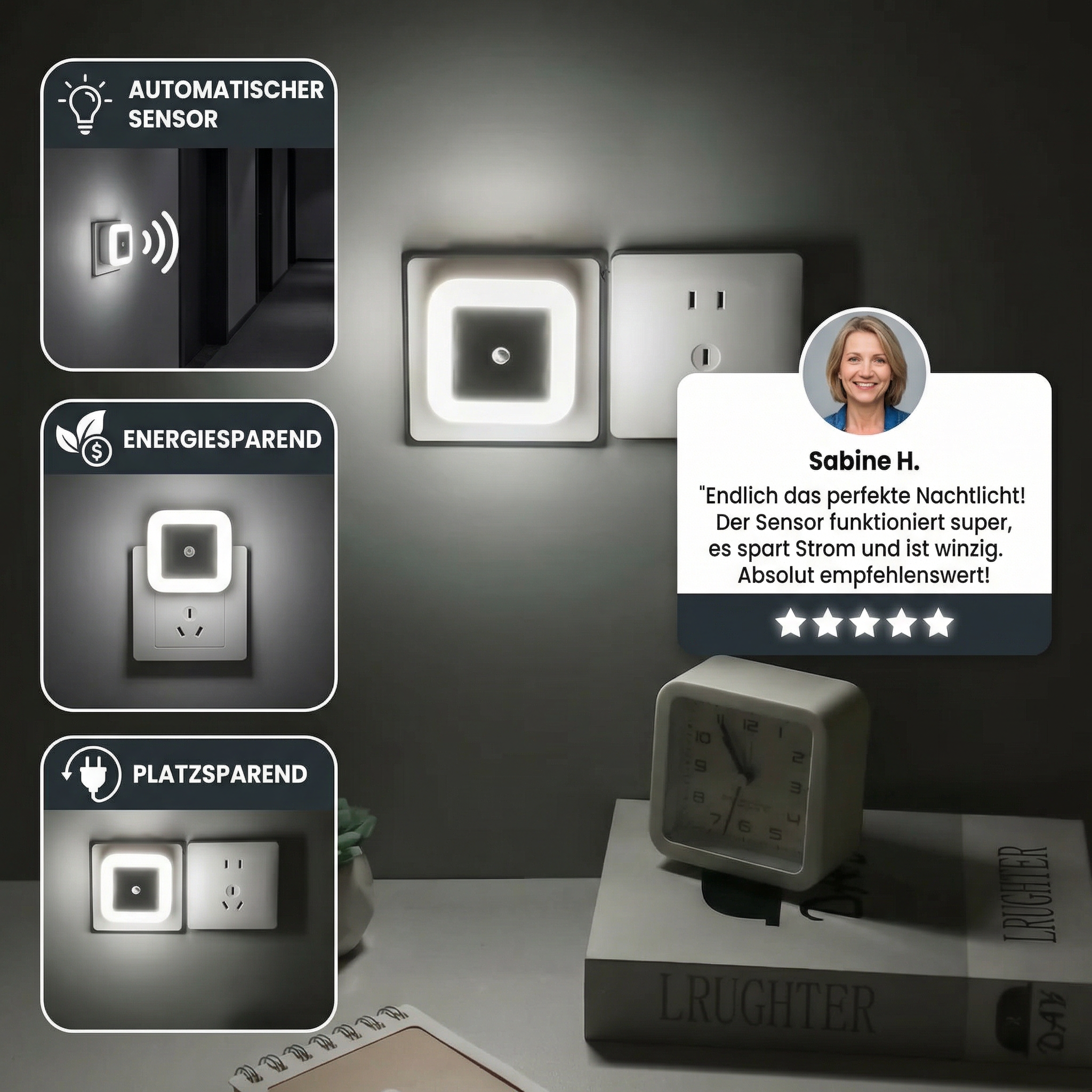 LED Nachtlicht Set mit Sensor – platzsparend & energiesparend