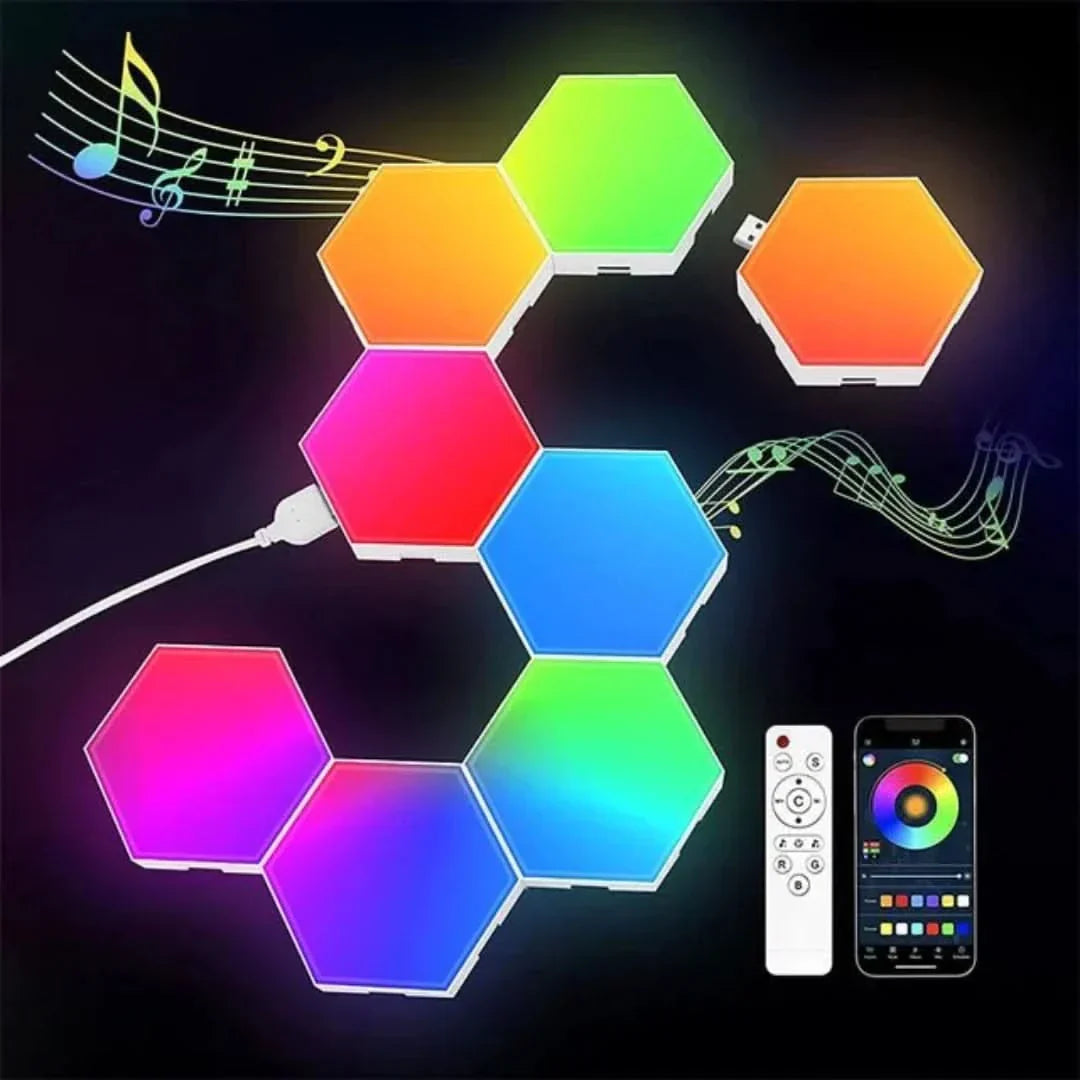 Interaktive Sechseckige LED-Panels mit RGB-Farbsteuerung und Musik-Synchronisation