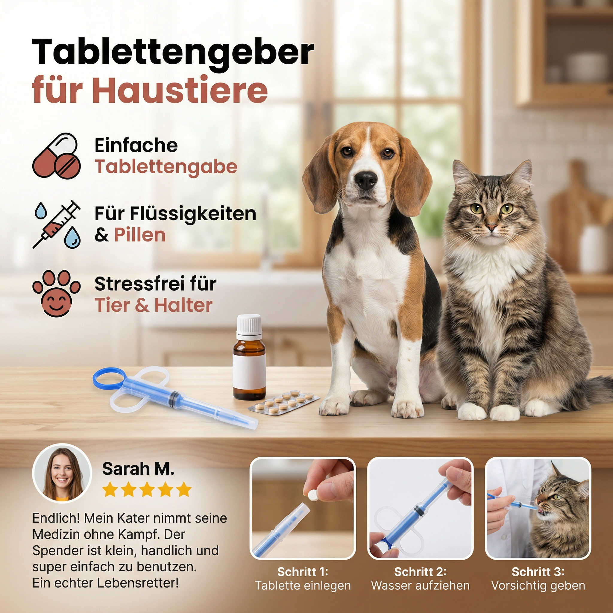 Tablettengeber für Haustiere – Einfacher Medikamenten-Spender für Hunde & Katzen