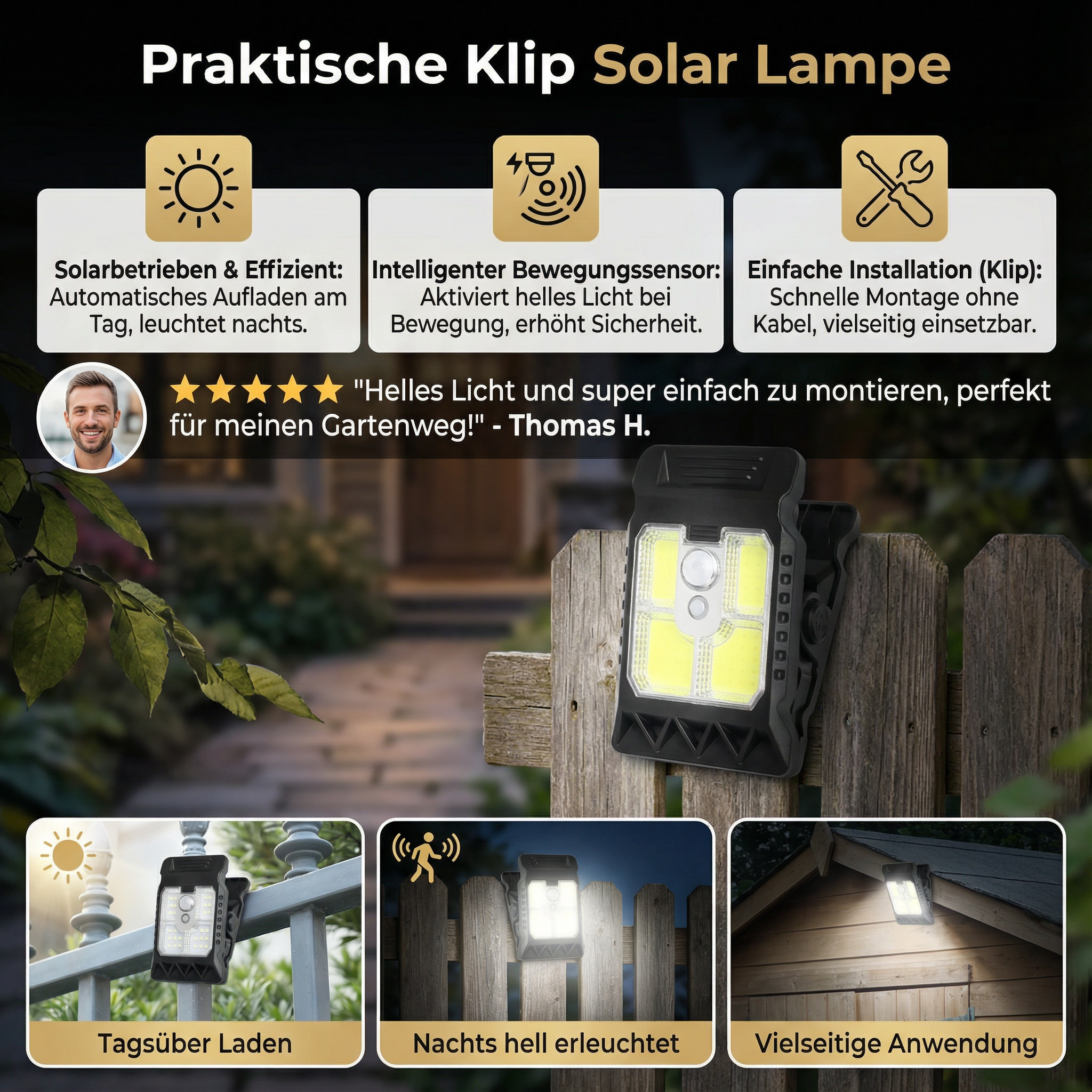 Praktische Klip Solar Lampe mit Bewegungssensor