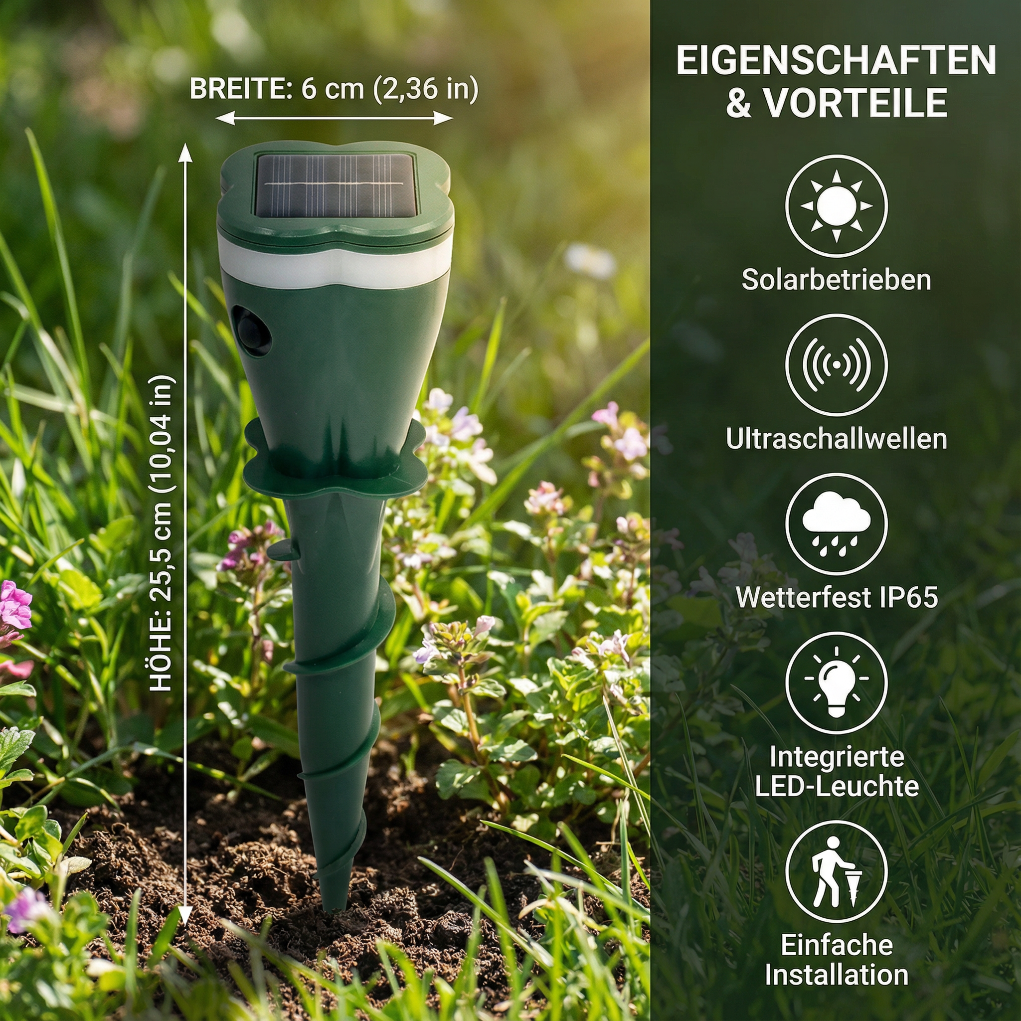 Solar Ultraschall Tier- und Insektenabwehrgerät