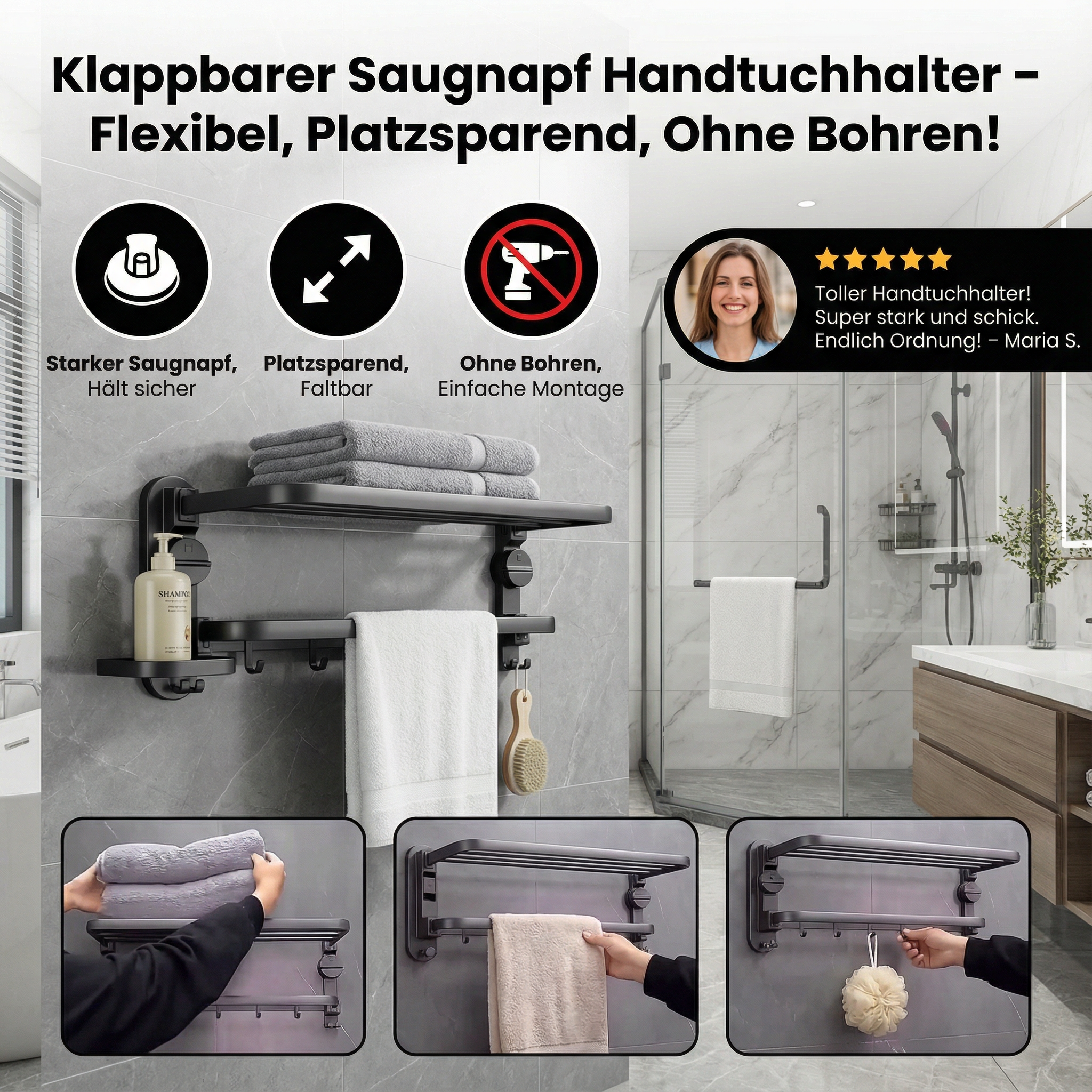 Klappbarer Saugnapf Handtuch Halter