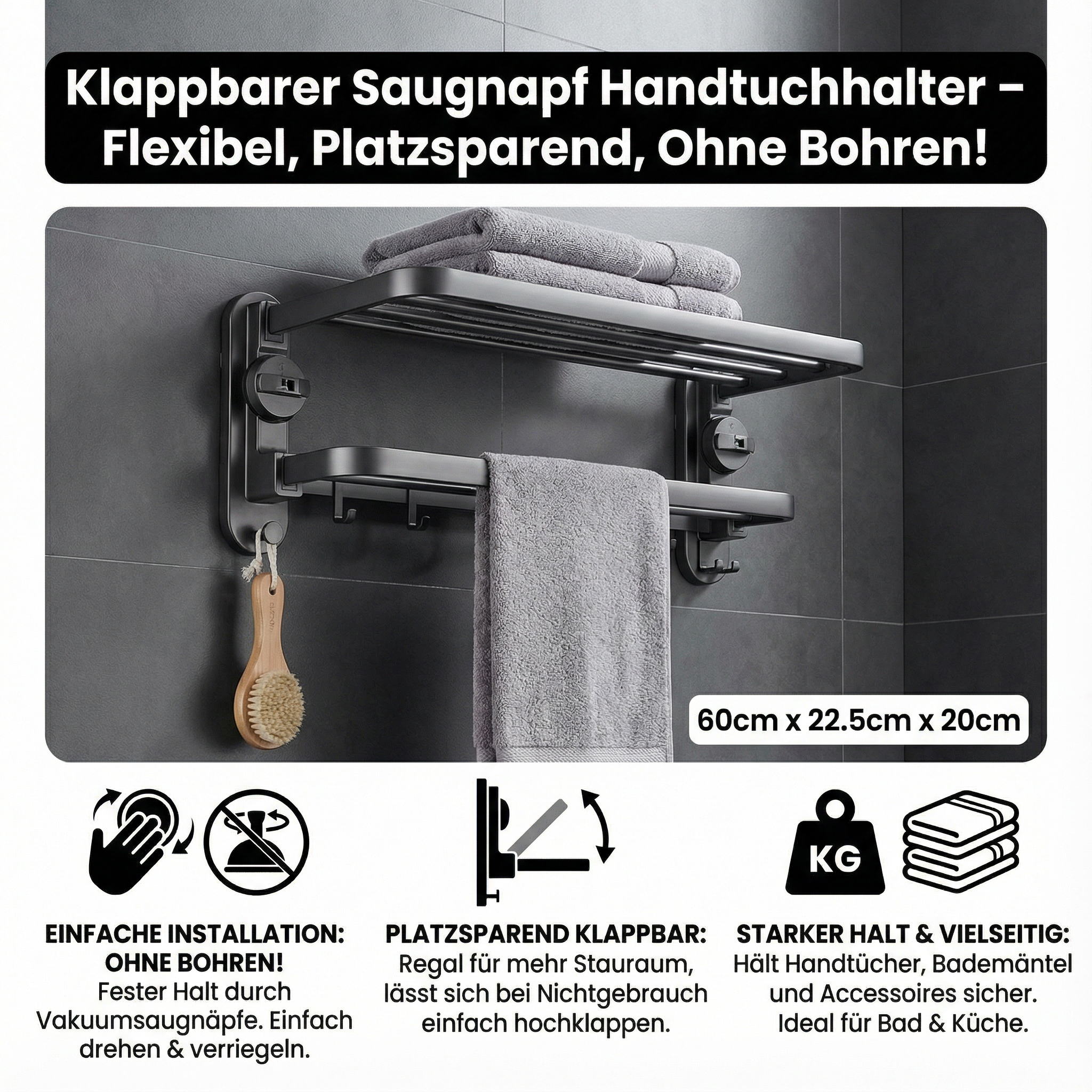Klappbarer Saugnapf Handtuch Halter