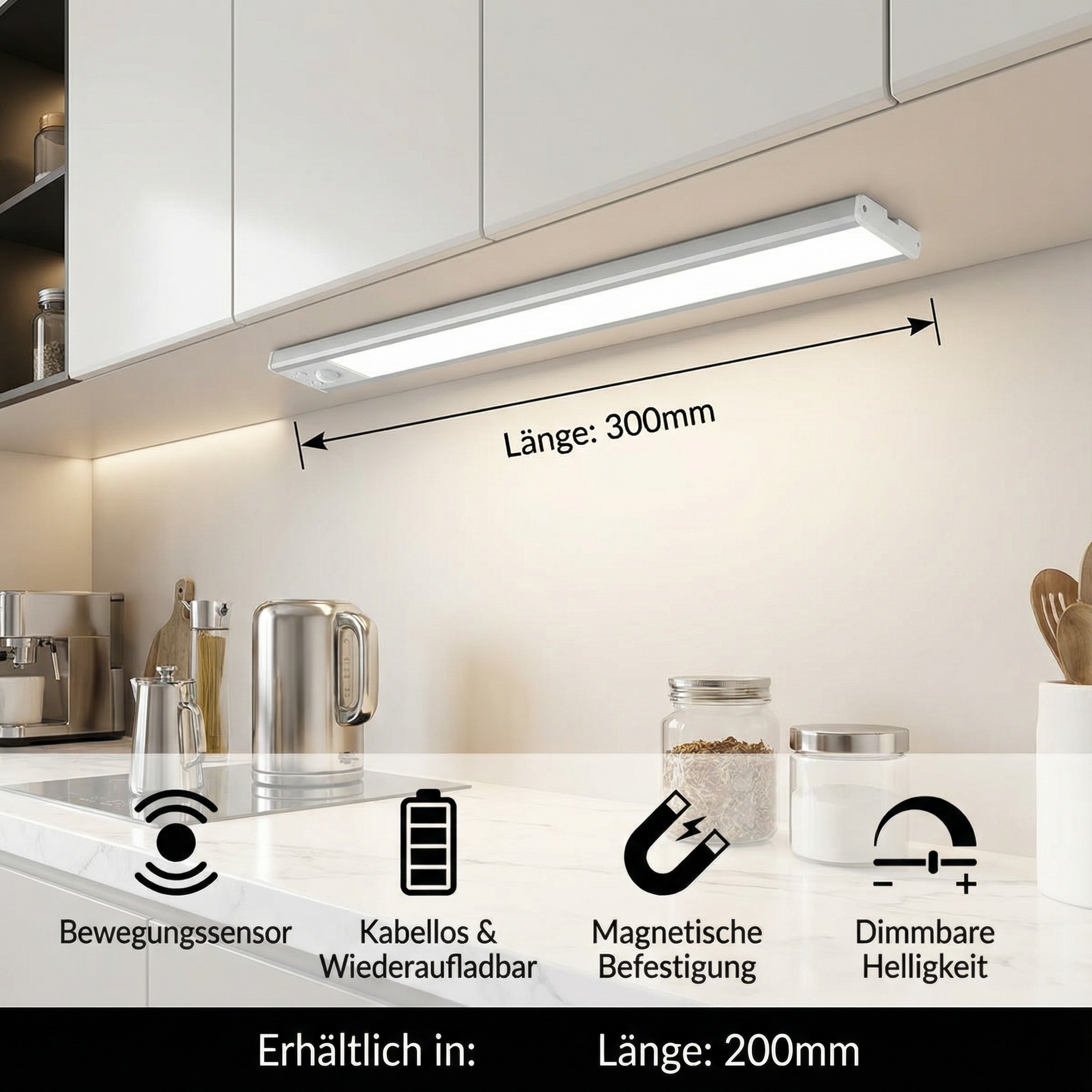 Kabellose LED-Unterbauleuchte mit Bewegungssensor – magnetisch & dimmbar