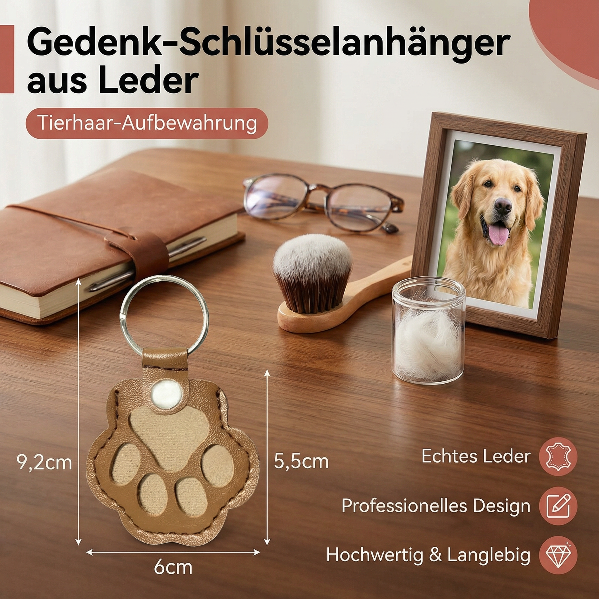 Gedenk-Schlüsselanhänger aus Leder zur Aufbewahrung von Tierhaaren