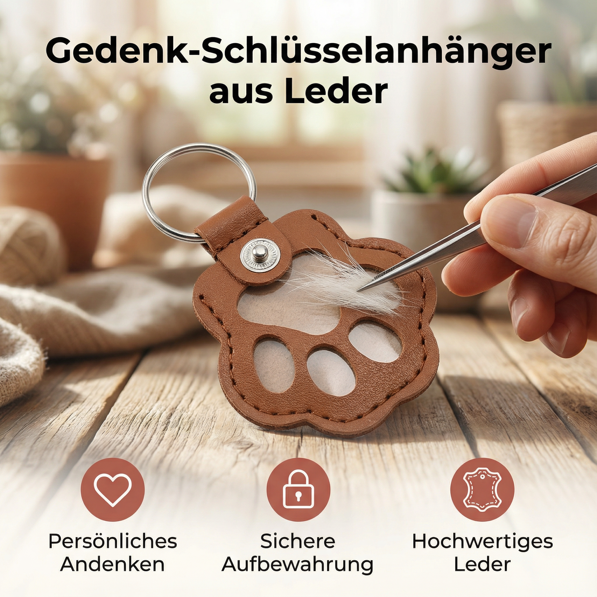 Gedenk-Schlüsselanhänger aus Leder zur Aufbewahrung von Tierhaaren