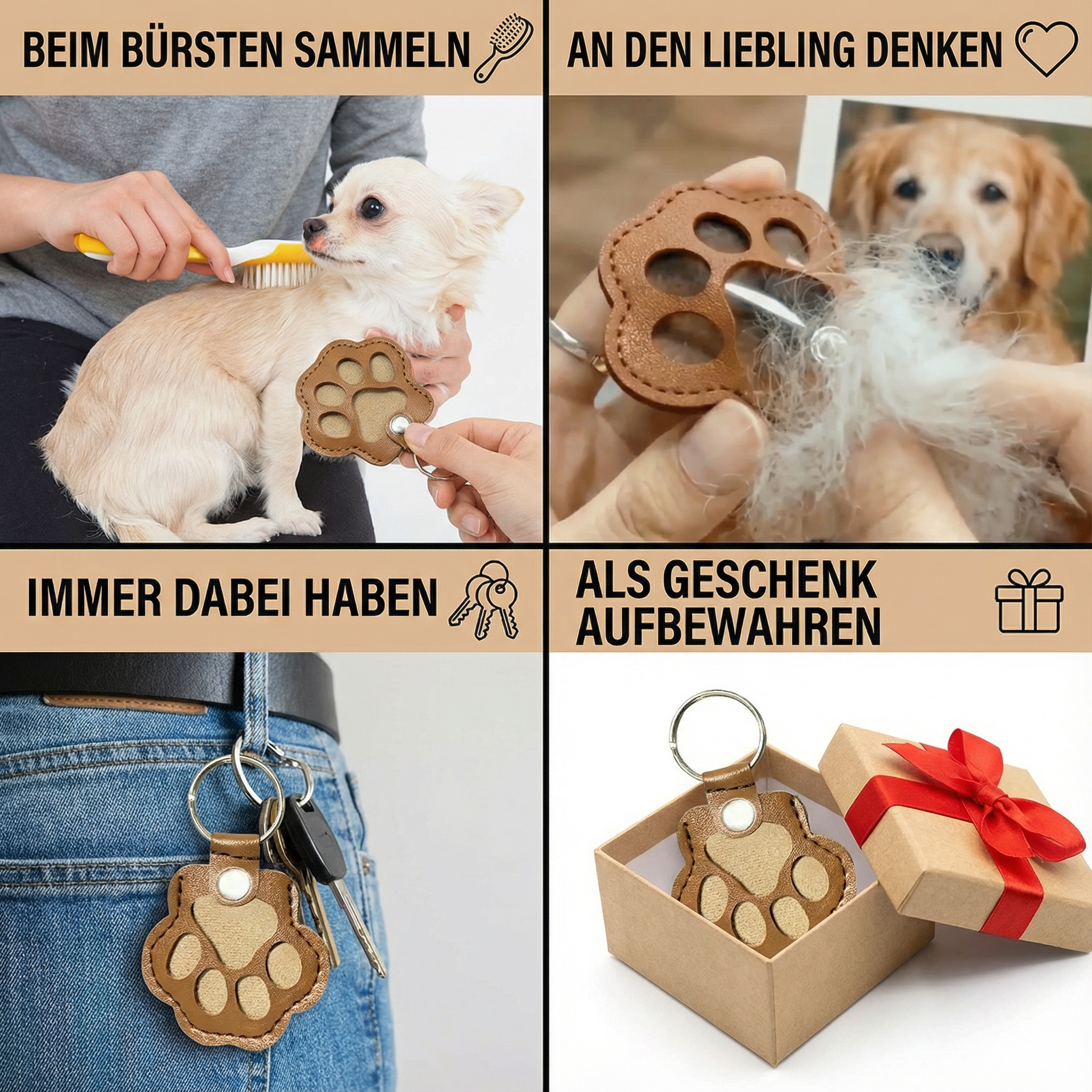 Gedenk-Schlüsselanhänger aus Leder zur Aufbewahrung von Tierhaaren