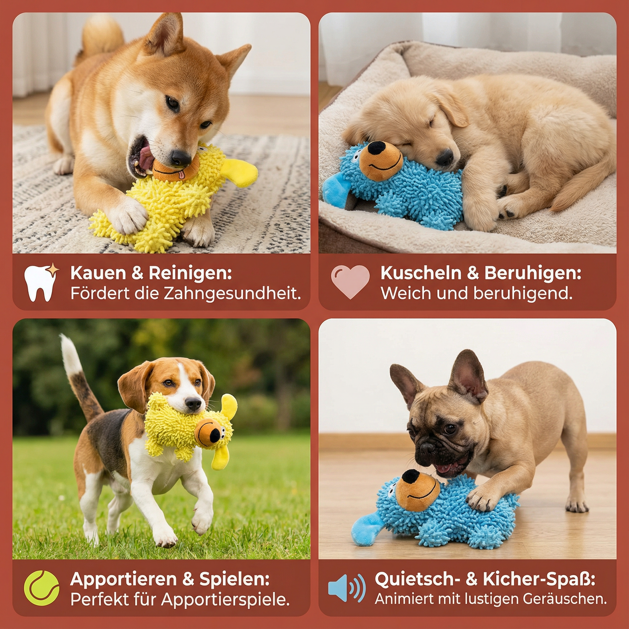 Kicherndes Zahnreinigungsspielzeug in Hundefarben