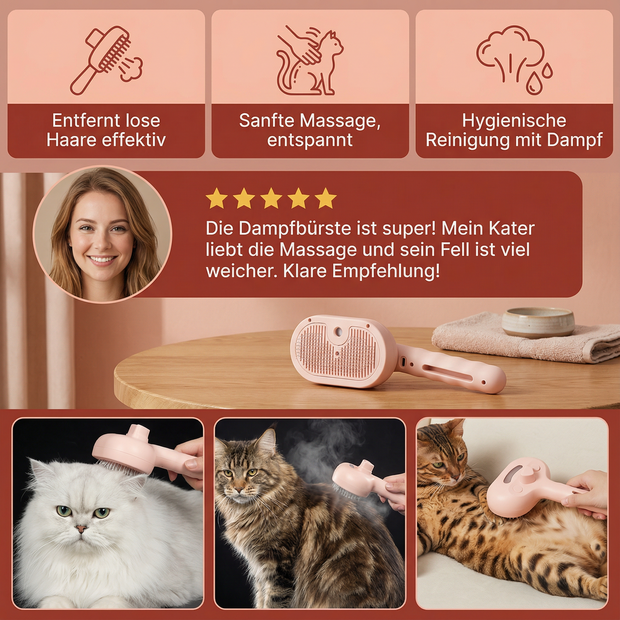 Premium Katzen Dampfbürste